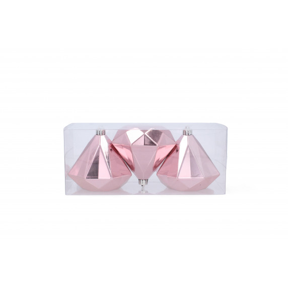 Karácsonyfa dísz szett 3 darab gyémánt alakú dísz 10 cm Inlea4Fun - Rózsaszín
