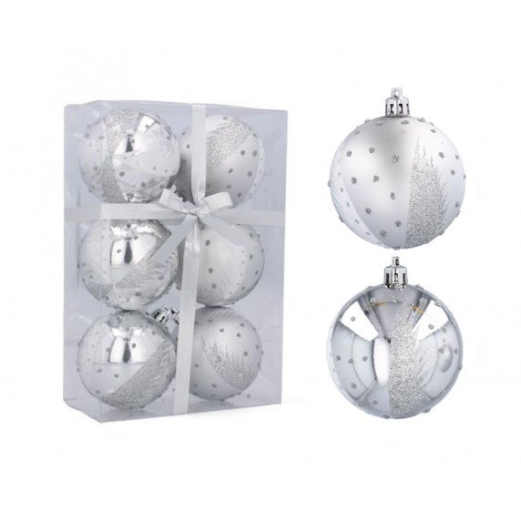 Karácsonyfa dísz szett 6 darab gömb 7 cm Inlea4Fun - Ezüst Szárnyak