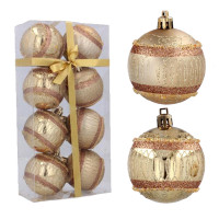 Karácsonyfa dísz szett 8 darab gömb 6 cm Inlea4Fun - Arany/Csíkos 
