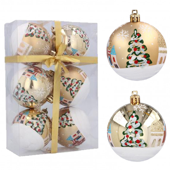 Karácsonyfa dísz szett 6 darab gömb 7 cm Inlea4Fun - Arany/Karácsonyfa