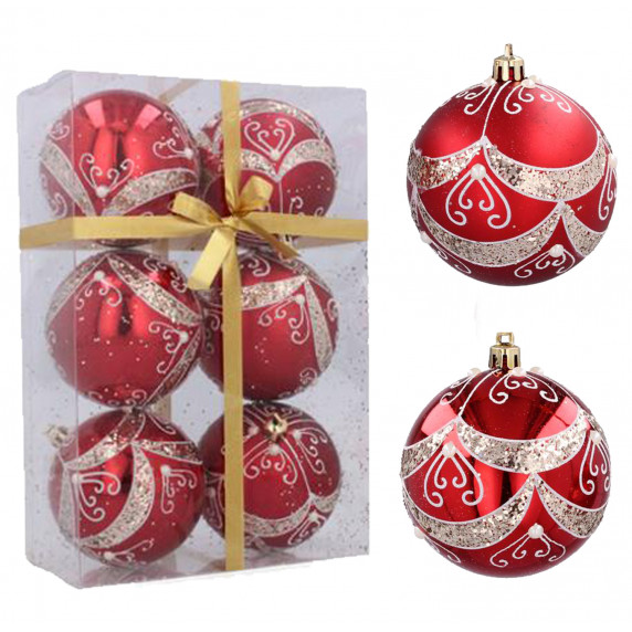 Karácsonyfa dísz szett 6 darab gömb 8 cm Inlea4Fun - Piros/Ornament