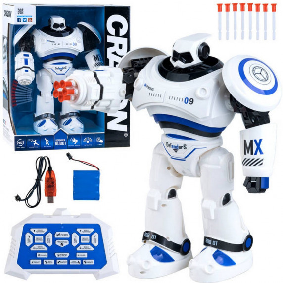 Távirányítós harci robot 33 cm Inlea4Fun RC DefenderS Robot - kék