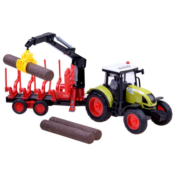Fa szállító játék traktor utánfutóval és farönkökkel Inlea4Fun FARMLAND 