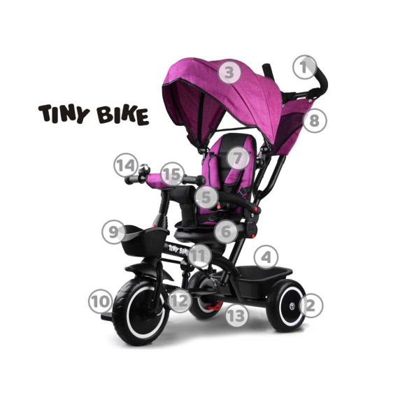 Tricikli tolókarral Tiny Bike 3 az 1-ben  Inlea4Fun- lila