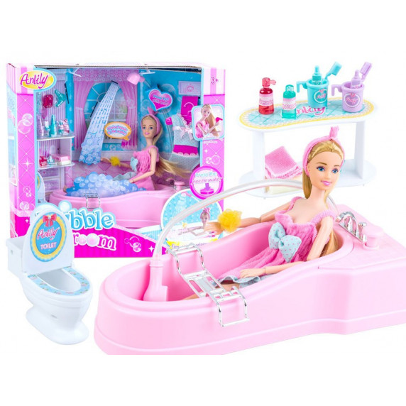 Fürdőszoba szett játékbabáknak Inlea4Fun BUBBLE BATHROOM