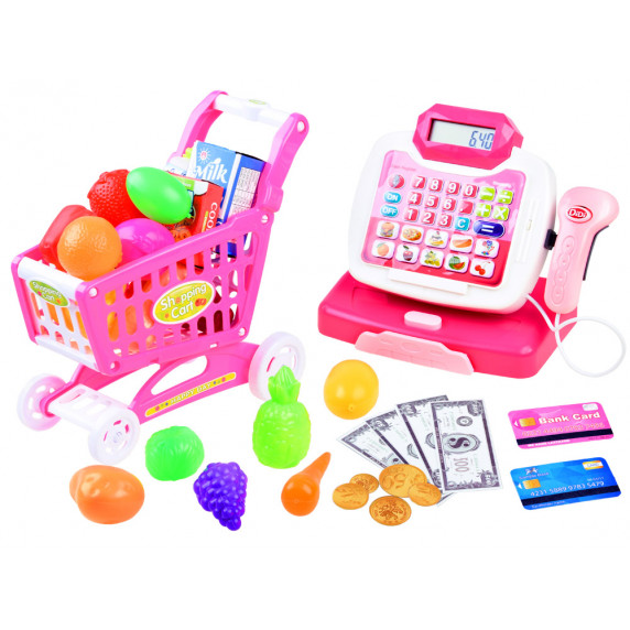Bevásárlókosár pénztárgéppel Inlea4Fun MY CASH REGISTER - rózsaszín
