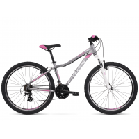 Női hegyi kerékpár KROSS MTB WOMAN LEA 2.0 15" XS 2022 - matt ezüst / fehér / rózsaszín 