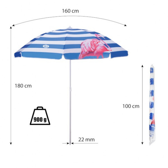 Napernyő 160 cm NILS Camp NC7811 - Kék csíkos flamingós