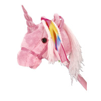 Plüss ló lovagló bot - Rózsaszín unikornis 