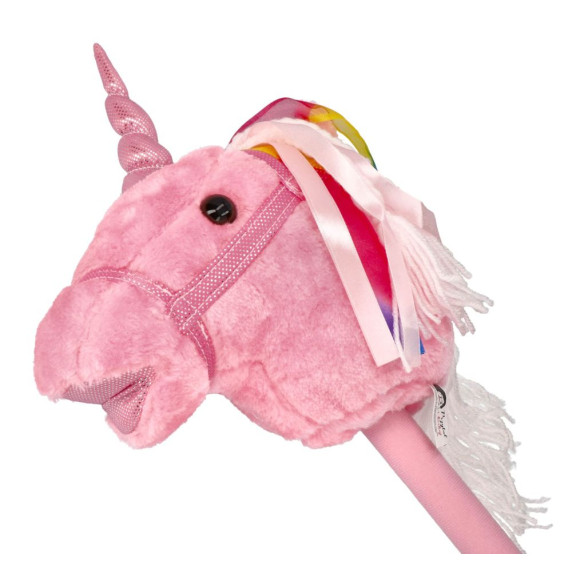 Plüss ló lovagló bot - Rózsaszín unikornis