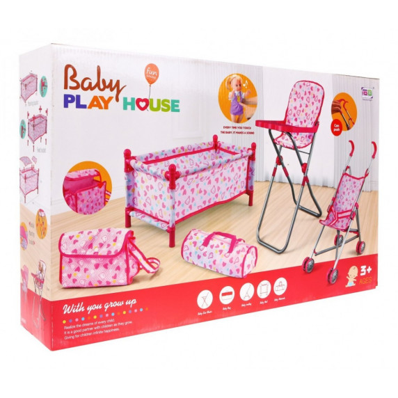 Játék babaágy etetőszékkel és kisággyal Inlea4Fun 