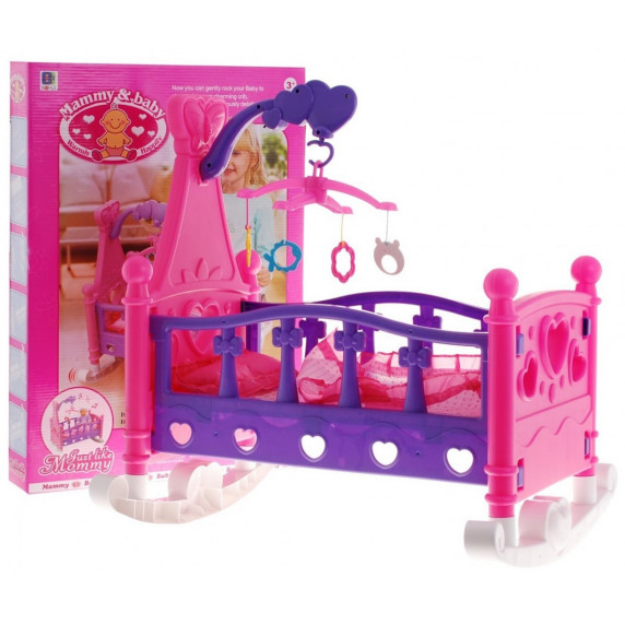 Játékbölcső babáknak Inlea4Fun MUSICAL ROCKING BED - rózsaszín