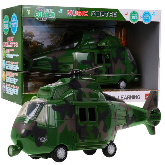 Katonai helikopter hangokkal Inlea4Fun MUSIC COPTER - zöld terepmintás 