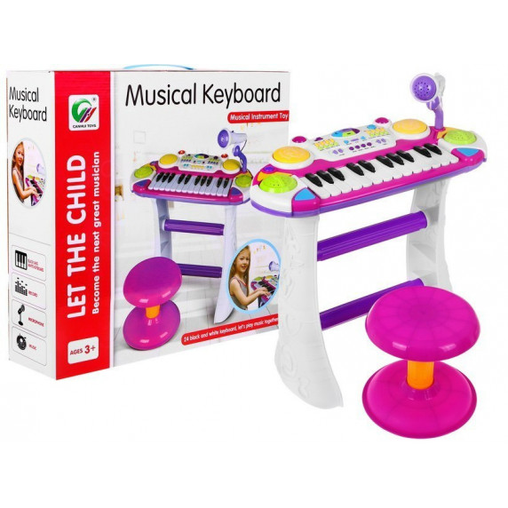 Elektronikus játék zongora ülőkével Inlea4Fun MUSICAL KEYBORD - rózsaszín