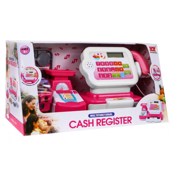 Pénztárgép kiegészítőkkel és bevásárlókosárral - rózsaszín/fehér Inlea4Fun CASH REGISTER